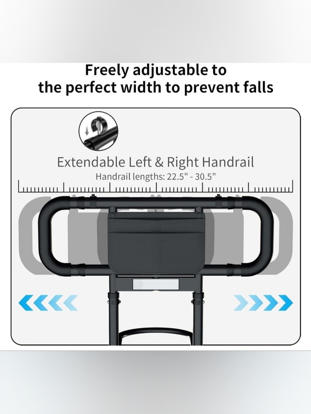 Adjustable Black Bed Rail - Extendable Left & Right Handrail